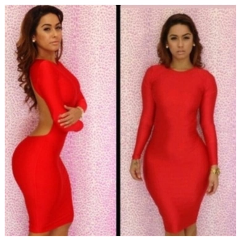 Image of Long Sleeve Red Bodycon Dress with Backout