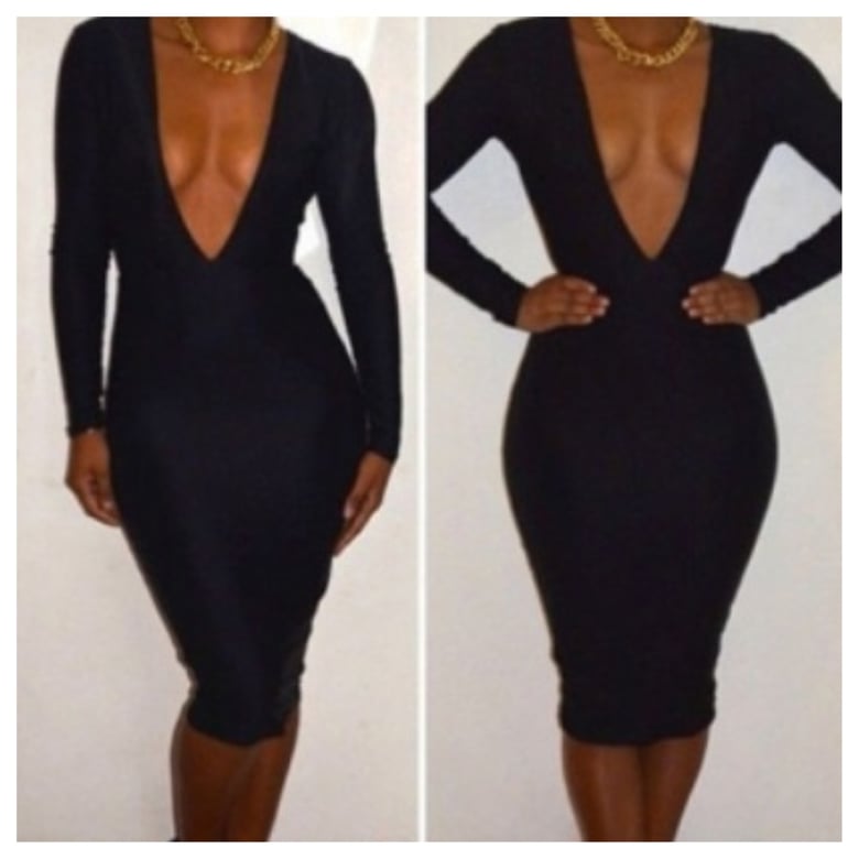 Image of Deep V Front and Back Bodycon Dress