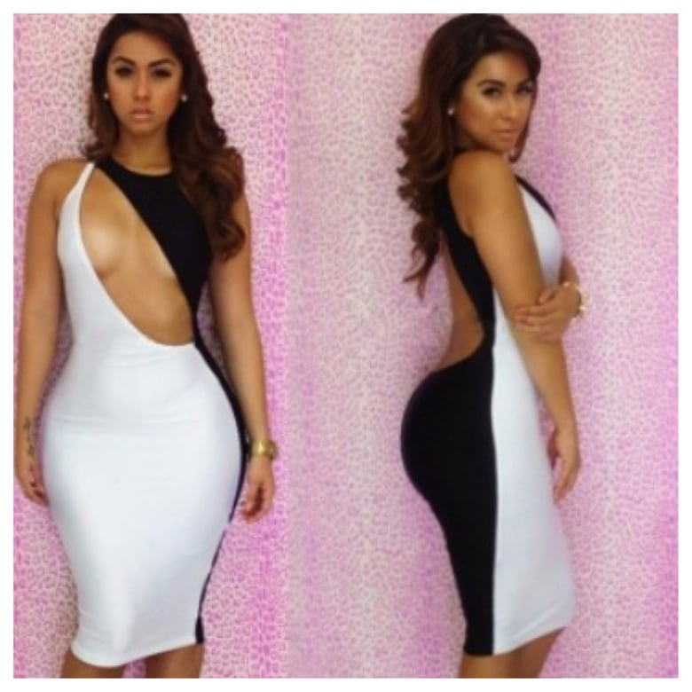 Image of Black and White Open Front and Back Bodycon Dress