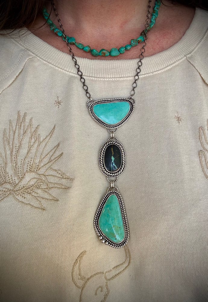 Image of Blackjack & Sonora Turquoise Lariat Necklace 🩵