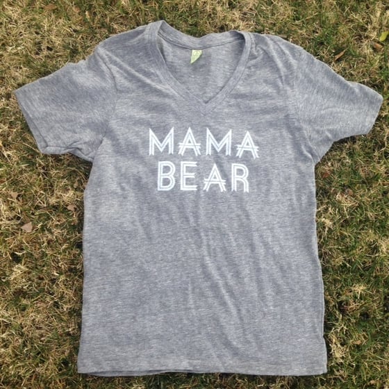 Image of Adult "Mama Bear" V- Neck Grey T