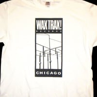 Image 2 of WAX TRAX! - T-Shirt / Classic Wire Logo (Black On White Shirt)