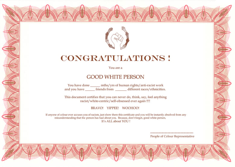 Image of Good White Person certificate