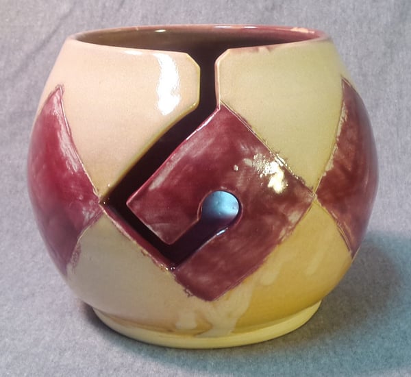 Image of Argyle Yarn Bowl: Red and Yellow