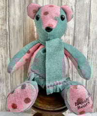 Image 1 of Pink & Teal Lambswool Bronte Bear