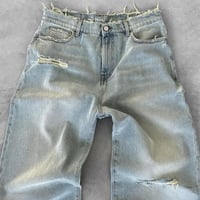 Image 3 of Straight Jeans Distressed Men Jean Ripped Holes Washed Denim Pants Ankle Length Loose Solid Zipper F