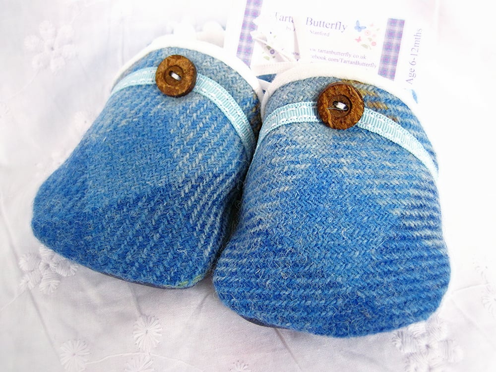 Image of Harris Tweed Baby Shoes - Light Blue Check