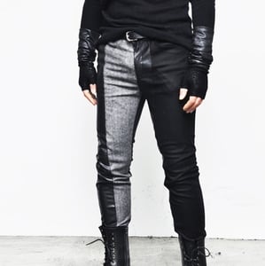Image of Herringbone Leather Contrast Dress Skinny Pants