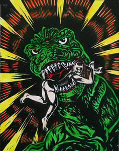 Image of Godzilla Colored woodcut
