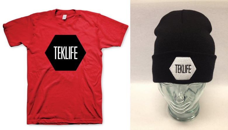 Image of Red American Apparel Teklife Shirt + Black Teklife Beanie