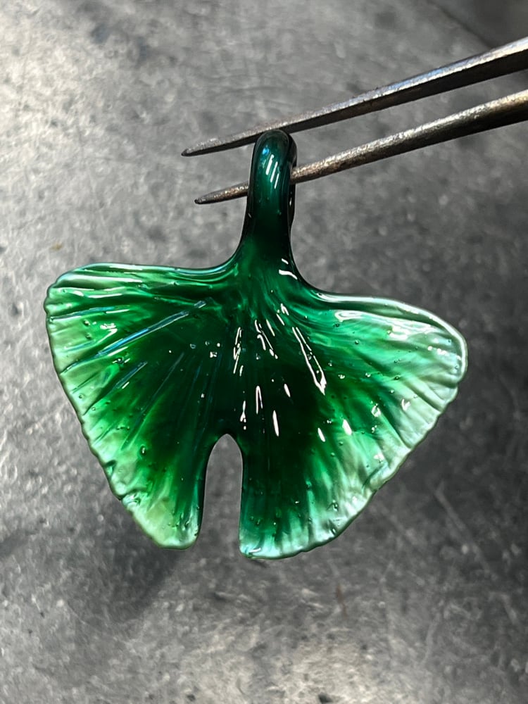 Image of Metallic Green Ginkgo Leaf Pendant