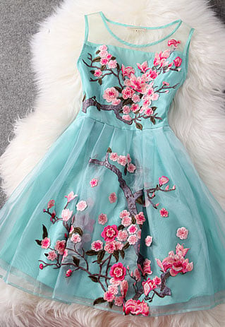 Blue Cherry Blossom Dress