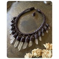 Image 2 of The Empress Necklace - Clear Quartz Crystals and Dark Brown Leather