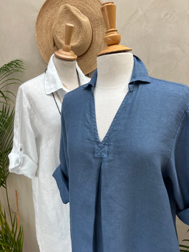 Image of Robe En Lin Daphné Bleu Orage