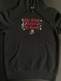 Image 2 of Davina Lyrics: “She Stays Loyal To Death” Hoodies with stars & music notes embroidered