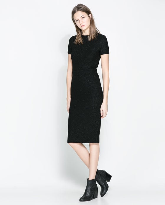 Image of Zara Black Shimmer knitted Open 'V' Back Midi Dress