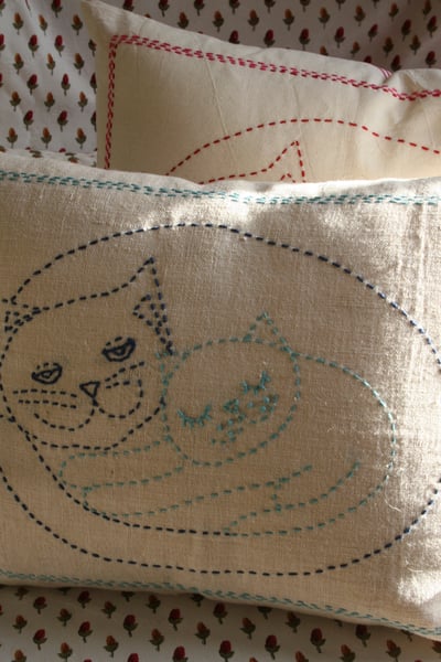 Image of Cat hand stitched pillow
