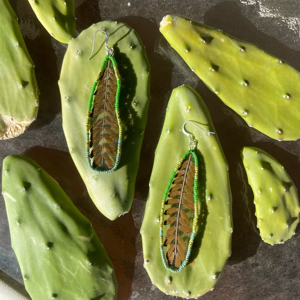 Image of Fern Tree Earrings - Green Blue