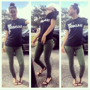 Image of FEMALE CUSTOMS V-NECK  JUST GWAAN OR BLOODCLAAT DO IT SHIRT