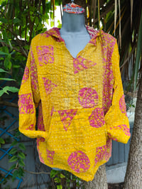 Image 7 of FESTIE Kantha Hoodie with pocket -yellow pink