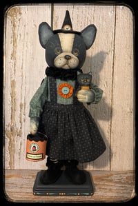 Image 1 of Boston Terrier Dog Witch Halloween Folk Art French Bulldog creation