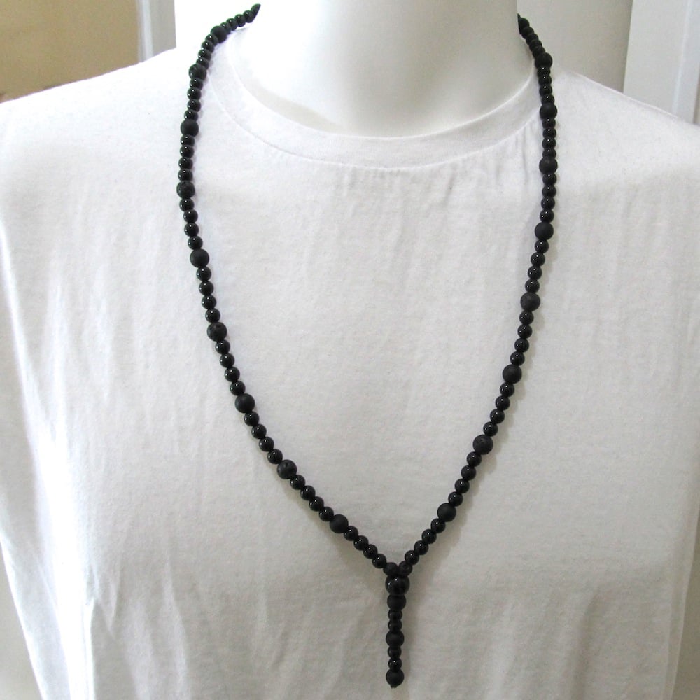 Image of Black Agate beaded rosary necklace