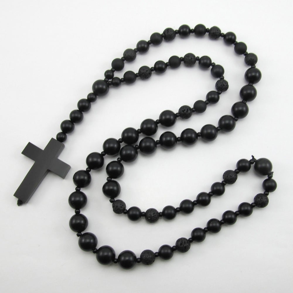 Image of Black Matt onyx beaded rosary necklace
