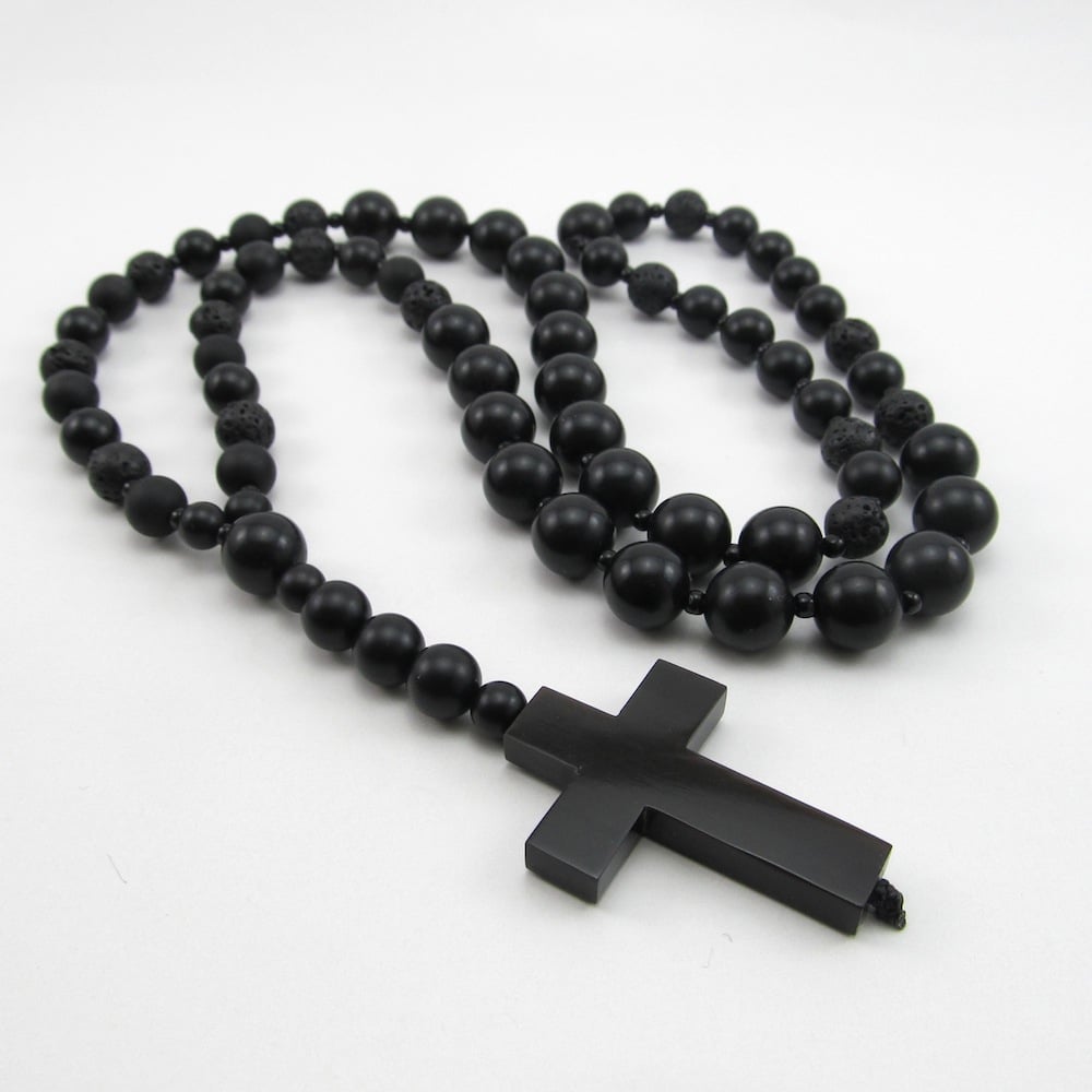 Image of Black Matt onyx beaded rosary necklace