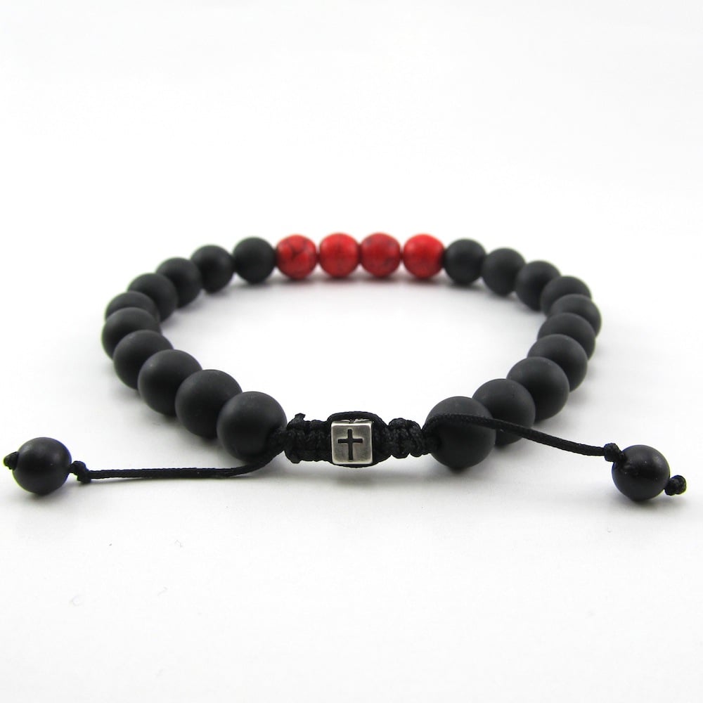 Image of Matt hematite and red howlite adjustable personalised bracelet