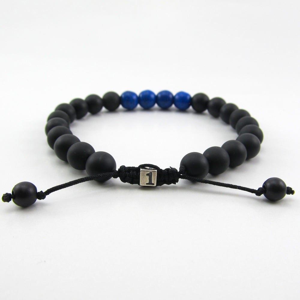 Image of Matt hematite and blue howlite adjustable personalised bracelet