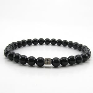 Image of Black Agate and sterling silver cross bead bracelet