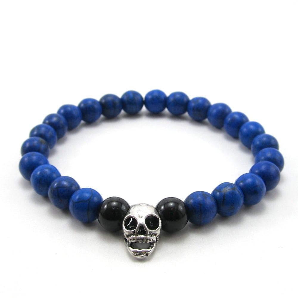 Blue howlite and skull beaded bracelet | Jewellery by Lowusu