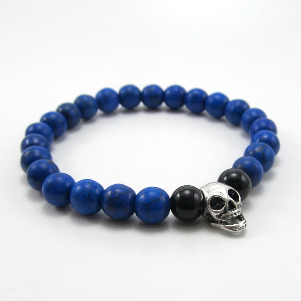 Image of Blue howlite and skull beaded bracelet