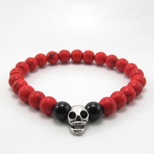 Image of Red howlite and skull beaded bracelet