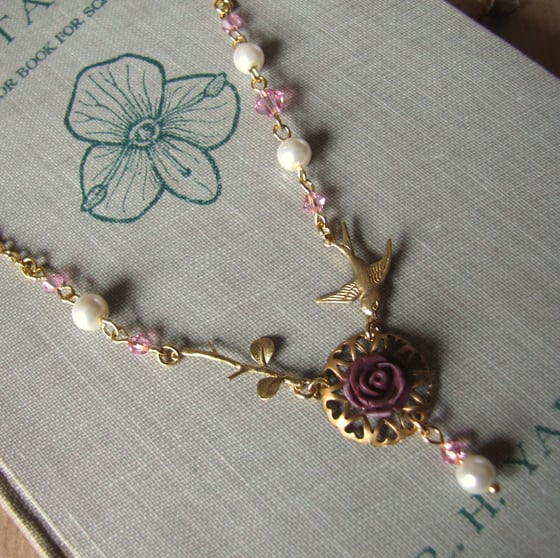 Image of "SHADES OF A ROSE" Delicate Crystal and Rose Necklace
