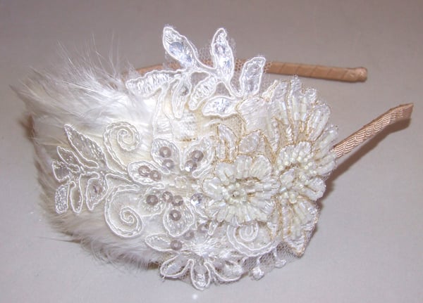 Primrose - Feather and Lace Bridal Headpiece - Laura Pettifar Designs