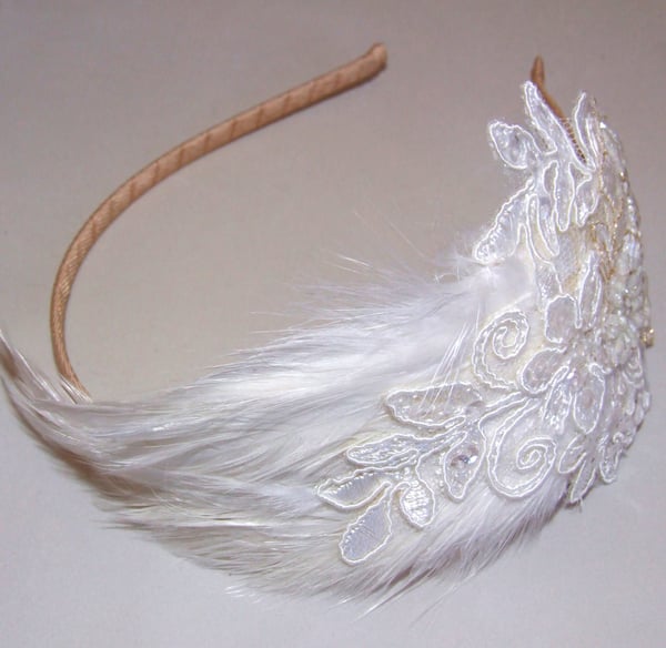 Primrose - Feather and Lace Bridal Headpiece - Laura Pettifar Designs