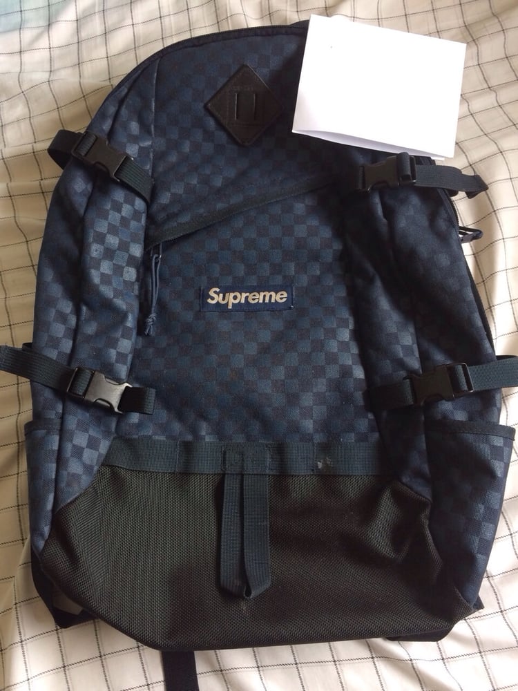 Image of Supreme FW '11 Navy Checkerboard Print Backpack