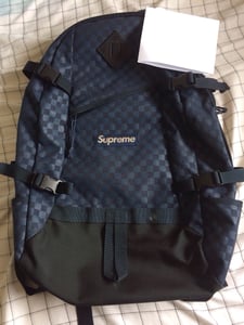 Image of Supreme FW '11 Navy Checkerboard Print Backpack