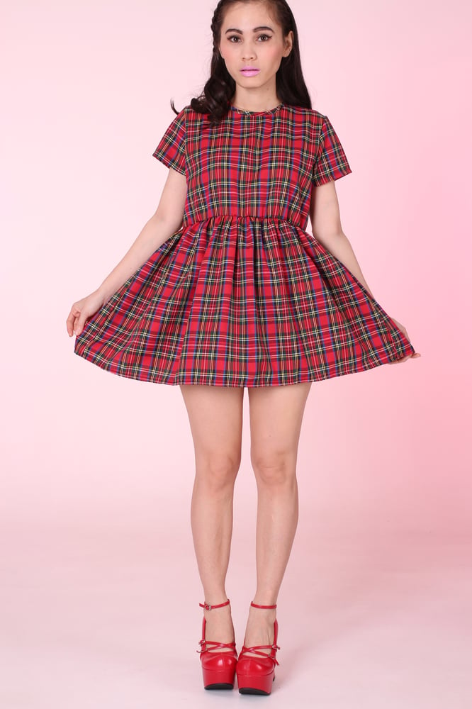 Made To Order -Red Tartan Baby Doll Mini Dress | Glitters For Dinner