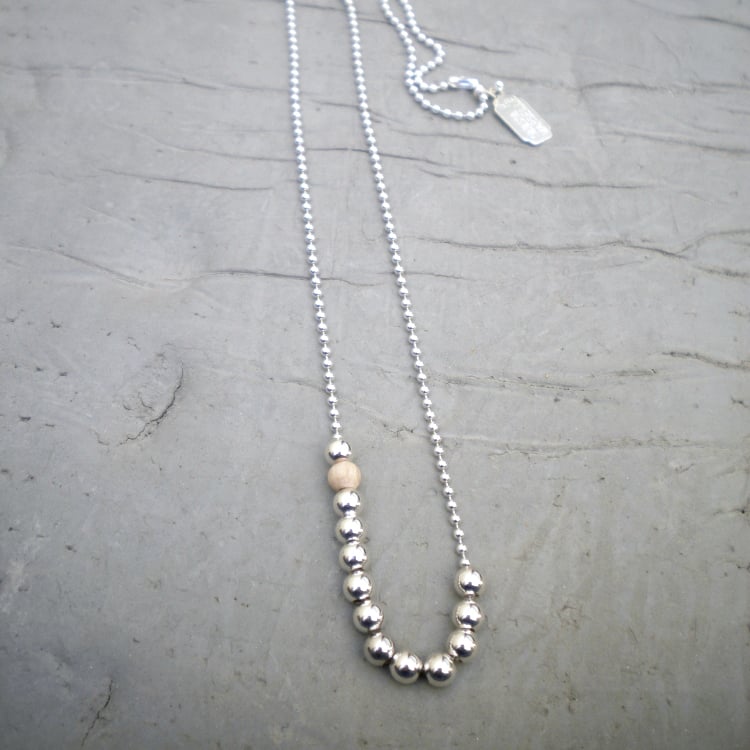 Image of Sautoir argent et bois "J'adore"