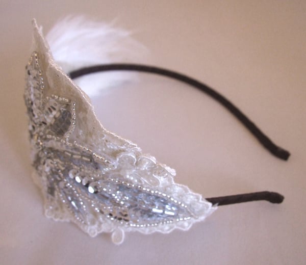 Florence - Feather, Lace and Sequin Bridal Headpiece - Laura Pettifar Designs