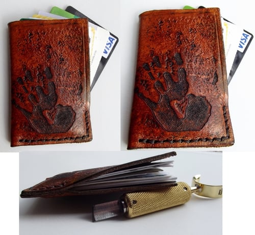Image of Custom Hand Tooled Leather Minimalist Front Pocket Wallet, Business Card, Credit Card, ID Holder