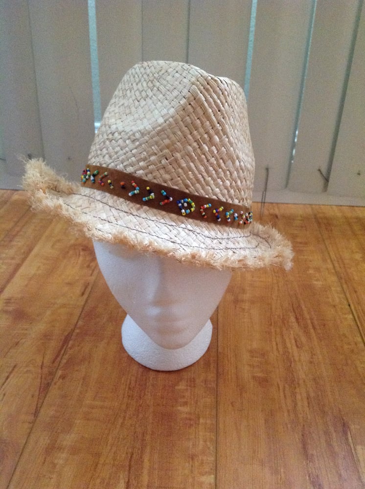 Image of Straw fedora with fringe rim