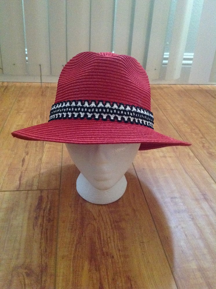 Image of red straw fedora