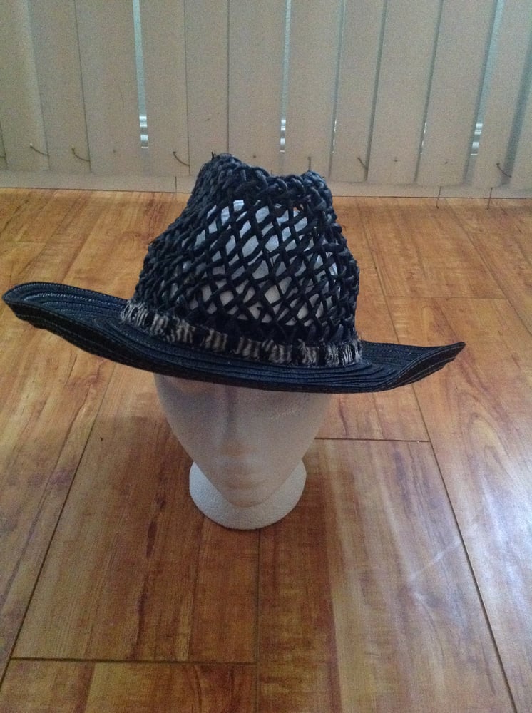 Image of black rib cage straw fedora