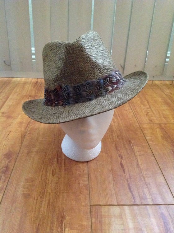 Image of mixed fedora with mixed feather trim