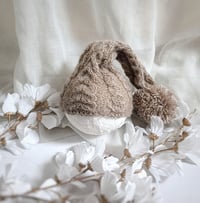 Image 1 of Newborn knitted sleep hat for photoshoot | dark  beige | with pompom