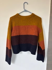 Image 2 of Upcycled Knit Sweater with Embroidered Tulips – Medium Colorblock Fall Sweater, One of a Kind
