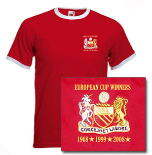 Image of European Cup 3 wins/dates Red Ringer Shirt